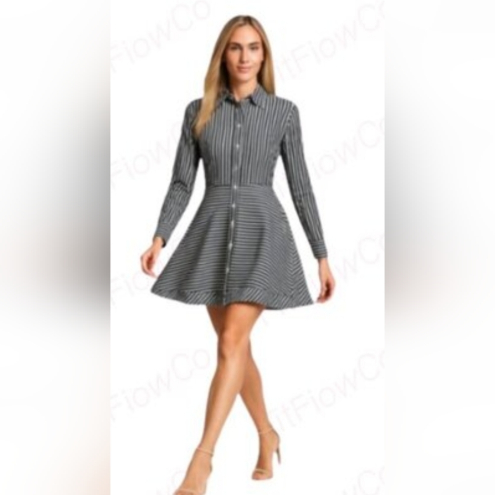 Striped Black and White Button-Up Dress